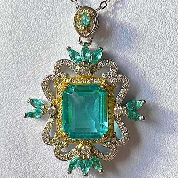 Blue Topaz Diamond Zircon Sterling Silver Statement Necklace - Picture 1 of 11